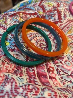 Colorful Resin Bangle Stack - Orange, Teal & Blue